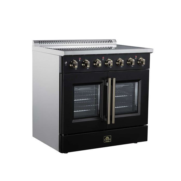 Forno Galiano 36-inch electric range in black left angled view