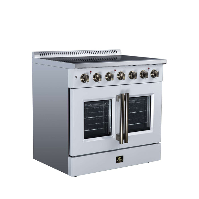 Forno Galiano 36-inch electric range in white left angled view