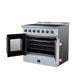 Forno Galiano 36-inch electric range in white right angled view with the door open