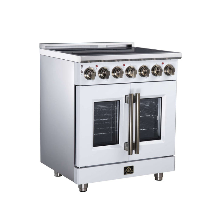 Forno Massimo 30-inch electric range in white left angled view