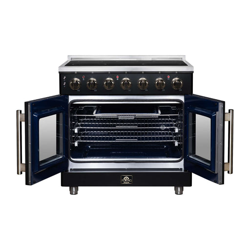 Forno Massimo 36-inch electric range in black front view with the door open
