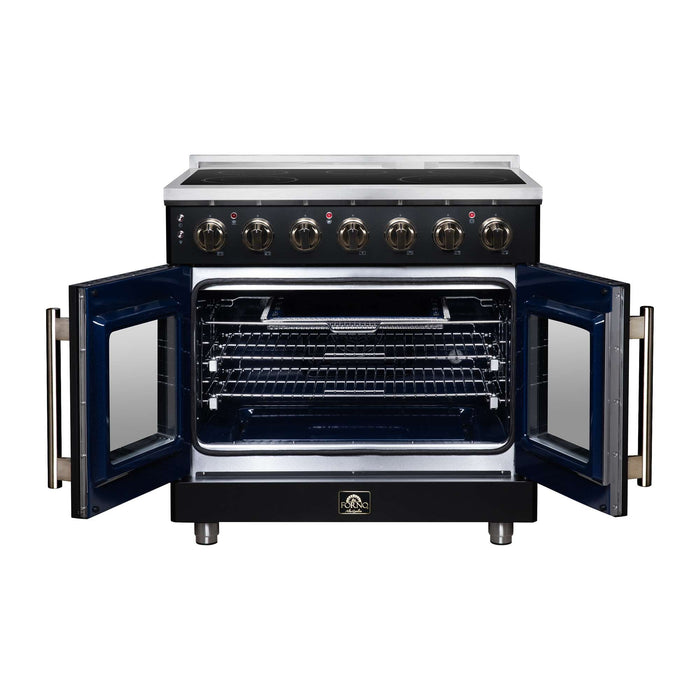 Forno Massimo 36-inch electric range in black front view with the door open