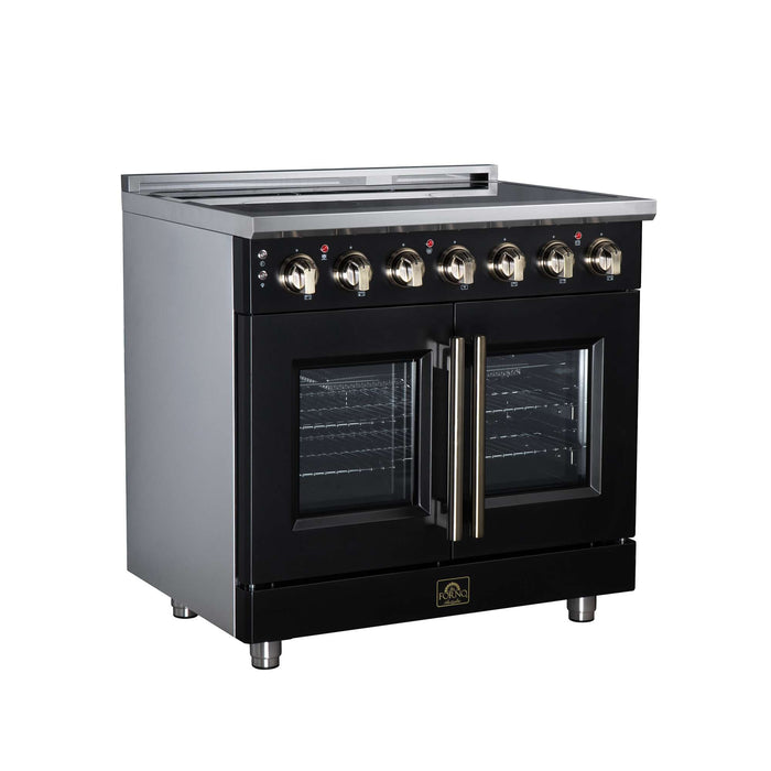 Forno Massimo 36-inch electric range in black left angled view