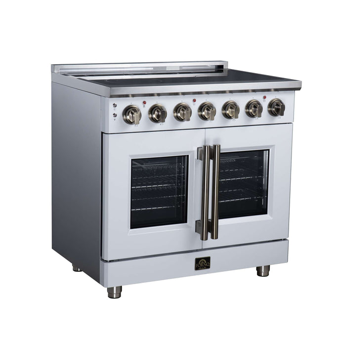 Forno Massimo 36-inch electric range in white left angled view