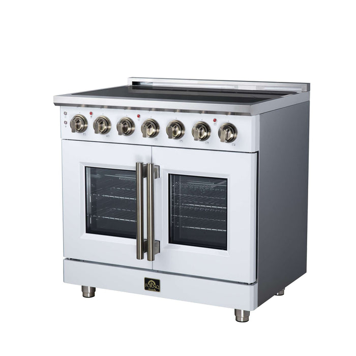 Forno Massimo 36-inch electric range in white right angled view