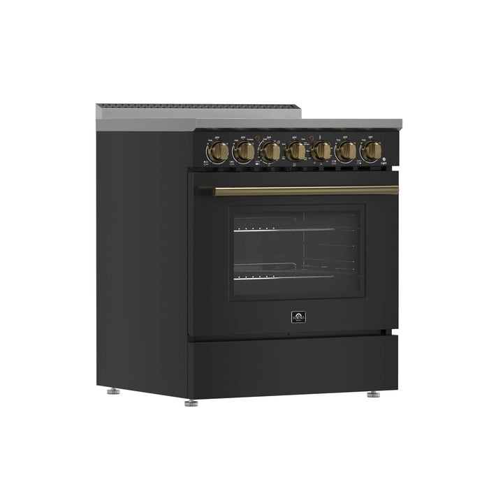 Forno Paolo 30-Inch Freestanding Electric Range in Black with Antique Brass Handle (FFSEL6011-30BLK)