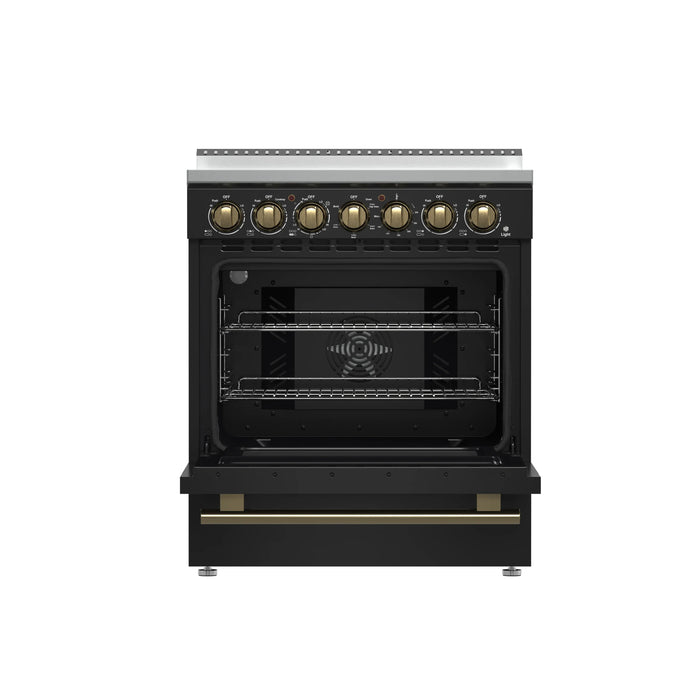 Forno Paolo 30-Inch Freestanding Electric Range in Black with Antique Brass Handle (FFSEL6011-30BLK)