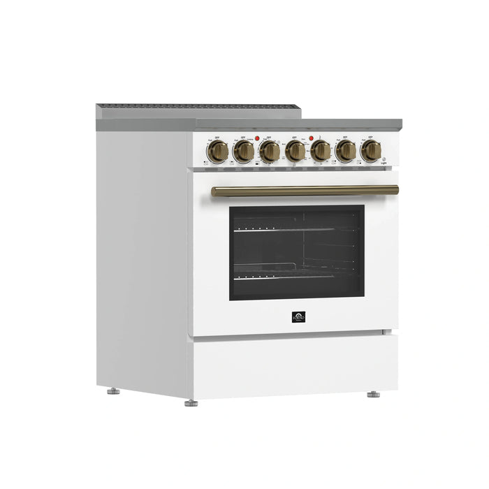 Forno Paolo 30-Inch Freestanding Electric Range in White with Antique Brass Handle (FFSEL6011-30WHT)