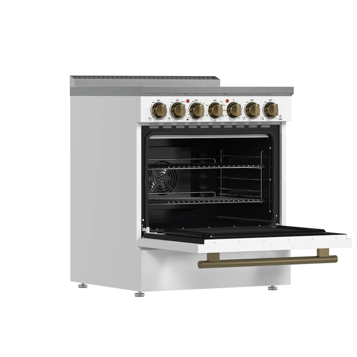 Forno Paolo 30-Inch Freestanding Electric Range in White with Antique Brass Handle (FFSEL6011-30WHT)