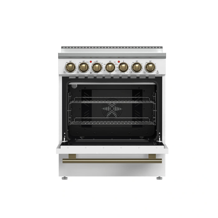 Forno Paolo 30-Inch Freestanding Electric Range in White with Antique Brass Handle (FFSEL6011-30WHT)