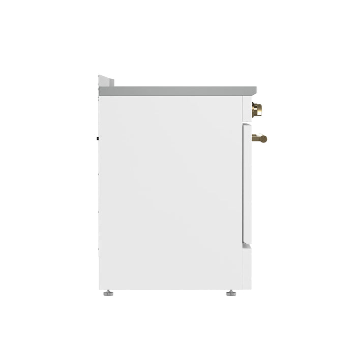 Forno Paolo 30-Inch Freestanding Electric Range in White with Antique Brass Handle (FFSEL6011-30WHT)