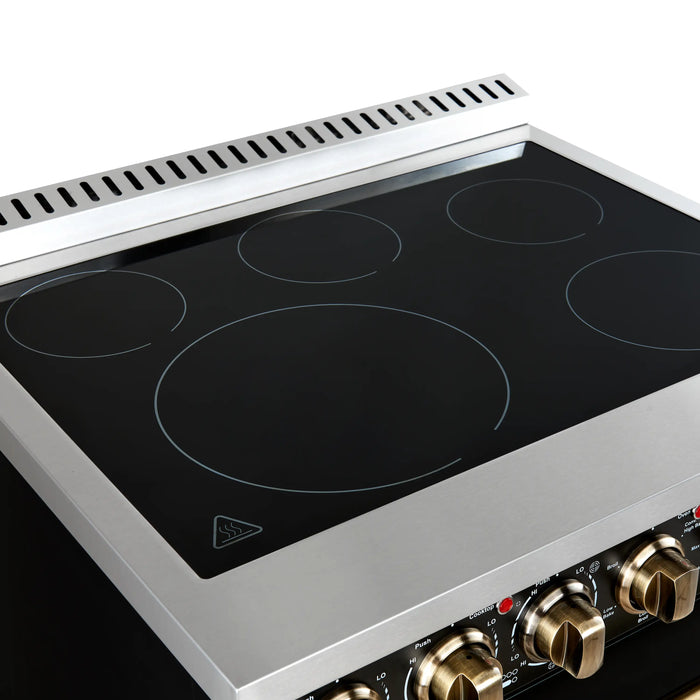 Forno Paolo 30-Inch Freestanding Electric Range in Black with Antique Brass Handle (FFSEL6011-30BLK)