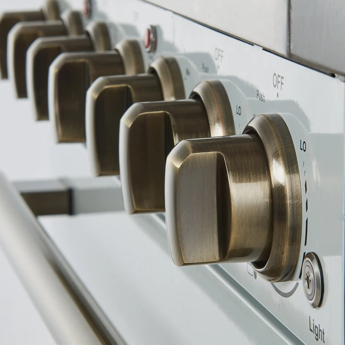 Forno Paolo 30-Inch Freestanding Electric Range in White with Antique Brass Handle (FFSEL6011-30WHT)