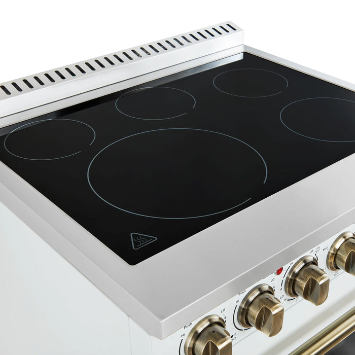 Forno Paolo 30-Inch Freestanding Electric Range in White with Antique Brass Handle (FFSEL6011-30WHT)