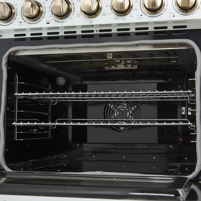 Forno Paolo 30-Inch Freestanding Electric Range in White with Antique Brass Handle (FFSEL6011-30WHT)