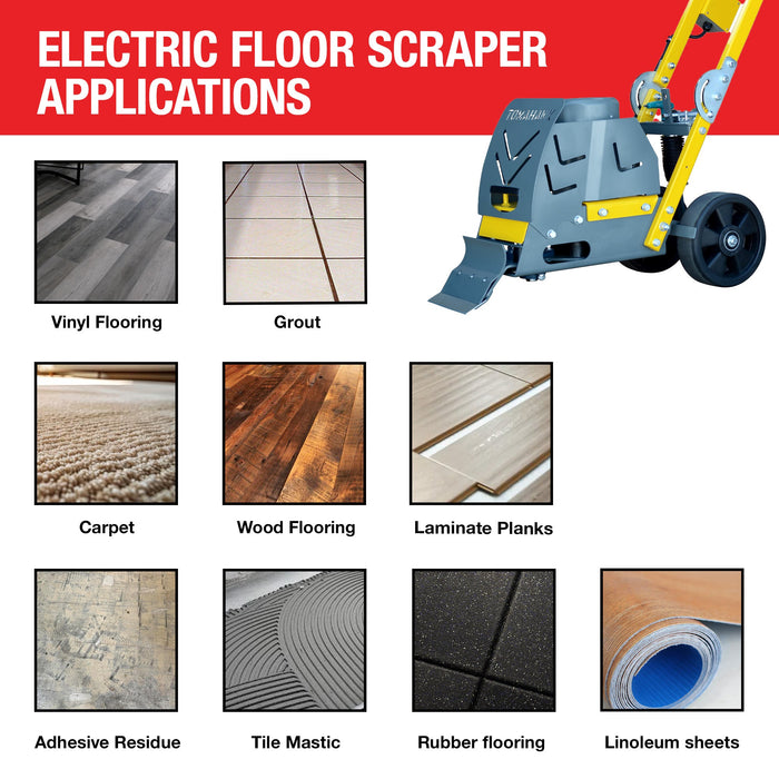 Tomahawk Power Electric Floor Scraper Vinyl Stripper Carpet Wood Floor Remover Scarifiers - Lifestyle View