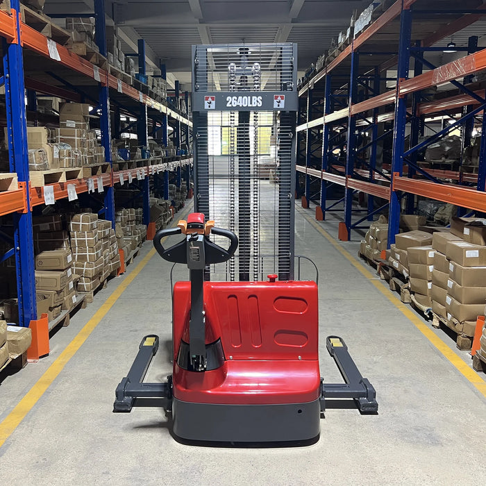 2640lbs Electric Straddle Stacker,  118" Lift,  Adjustable Legs & Fork — detail view