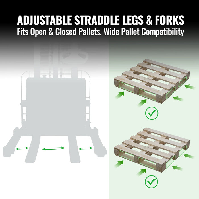 2640lbs Electric Straddle Stacker,  98" Lift,  Adjustable Legs & Forks — view 9