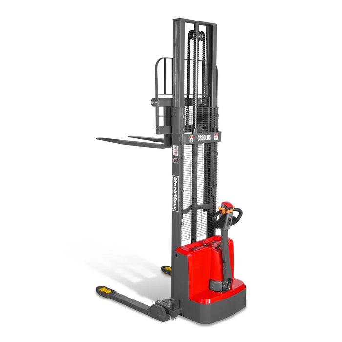 3300lbs Electric Straddle Stacker,  118" Lift,  Adjustable Legs & Fork