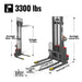 3300lbs Electric Straddle Stacker,  118" Lift,  Adjustable Legs & Fork — dimensions diagram