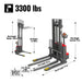 3300lbs Electric Straddle Stacker,  98" Lift,  Adjustable Legs & Forks — dimensions diagram