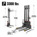 3300lbs Electric Straddle Stacker,  138" Lift,  Adjustable Legs & Fork — dimensions diagram