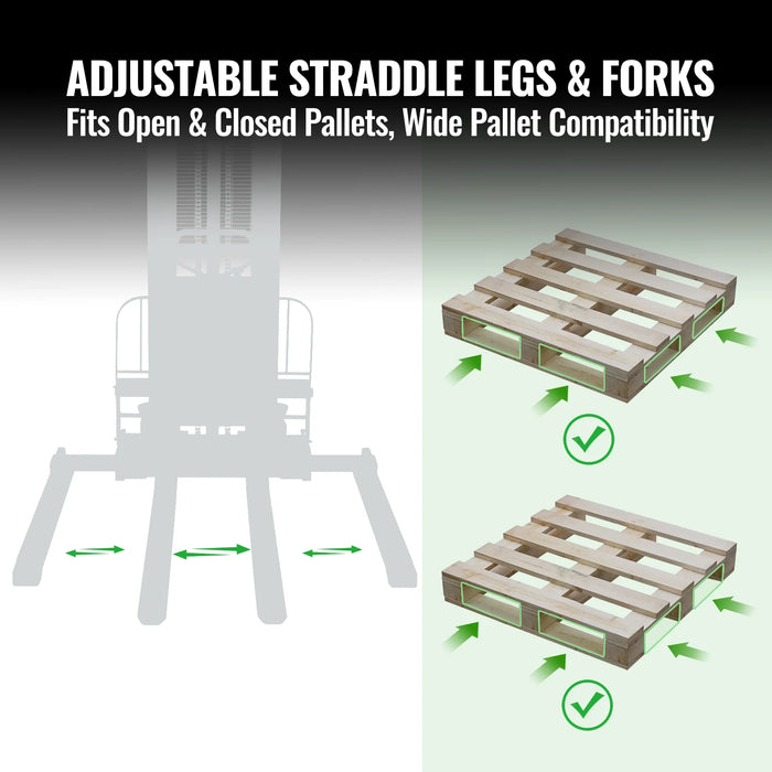 3300lbs Semi-Electric Straddle Stacker,  118" Lift,  Adjustable Legs & Forks,  S33-118S