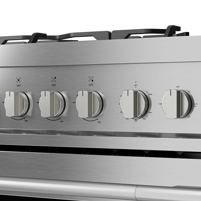 Close-up of the control knobs on the Empava EMPV-36GR12 gas range