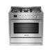 Empava EMPV-36GR12 gas range, angled front view showing the cooktop and oven door