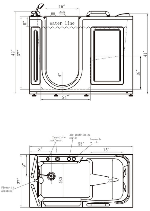Empava 53" Freestanding Walk-in Whirlpool Bathtub with Left Drain EMPV-53WIT02 Empava