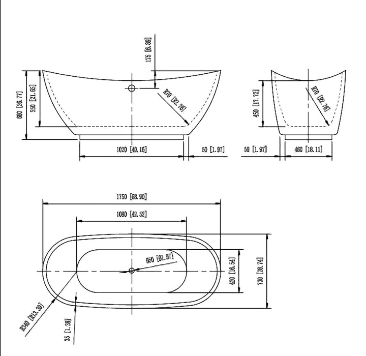 Empava 69" Freestanding Soaking Tub with Center Drain EMPV-69FT1603 Empava