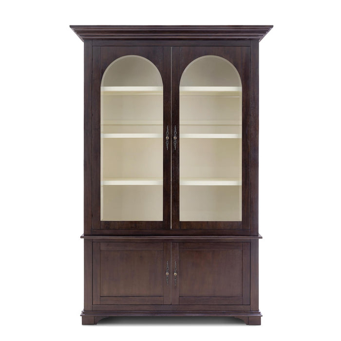 Park Hill Bridgehampton Bookcase Truffle finish Silk Linen painted interior glass doors