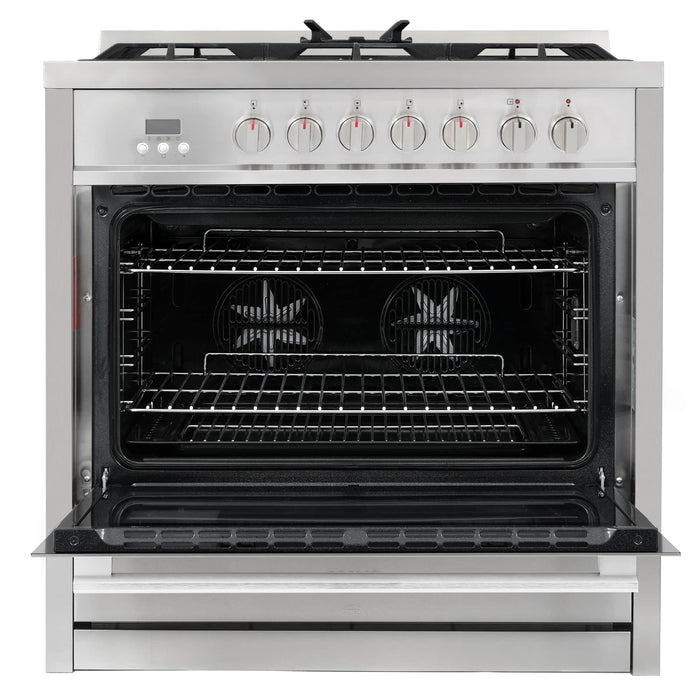 Cosmo 4-Piece Appliance Package - 36-Inch Dual Fuel Range, Wall Mount Range Hood Hood, Dishwasher and Refrigerator in Stainless Steel (COS-4PKG-072) Cosmo