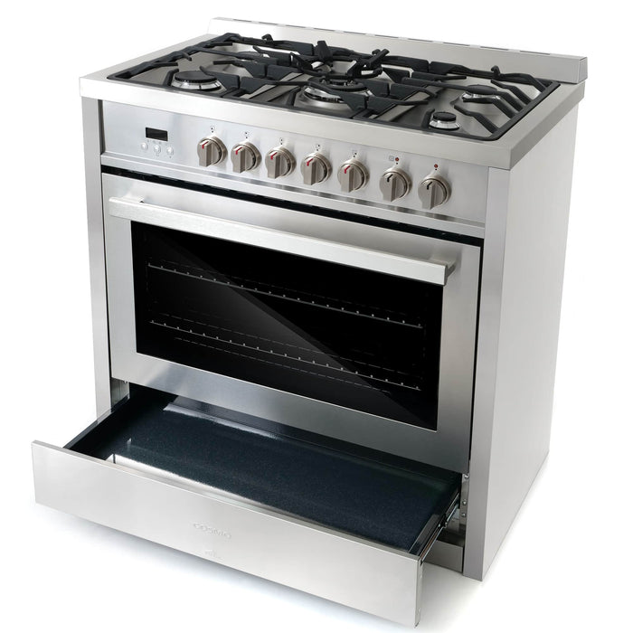 Cosmo 4-Piece Appliance Package - 36-Inch Dual Fuel Range, Wine Cooler, Dishwasher and Refrigerator with Water Dispenser in Stainless Steel (COS-4PKG-641) Cosmo