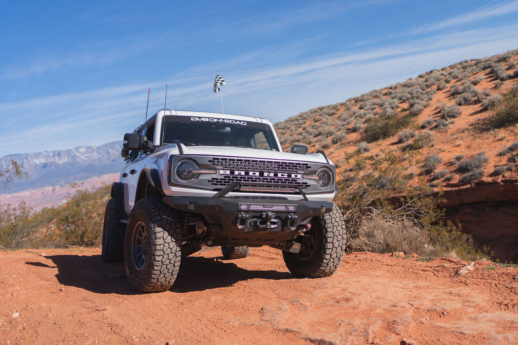 DV8 Offroad 2021-2026 Ford Bronco MTO V2 Front Bumper – installed on vehicle, image 7 of 19