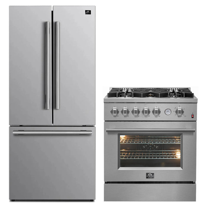 FORNO 2-Piece Appliance Package- 30-Inch Gas Range and 30-Inch French Door Refrigerator in Stainless Steel (FBDL-020-01-CAUS)
