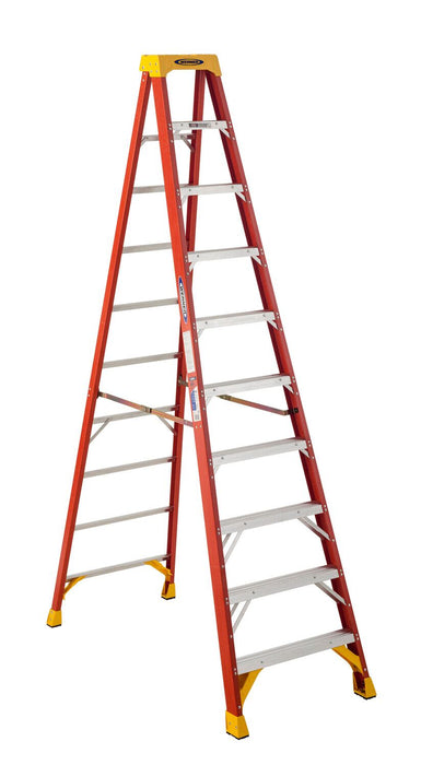 Vestil FBSL-10 Fiberglass Step Ladder 10 Step 300 lb. Capacity Orange