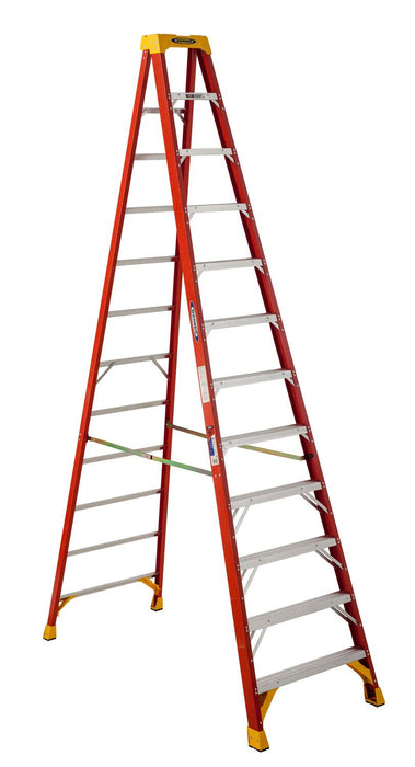Vestil FBSL-12 Fiberglass Step Ladder 12 Step 300 lb. Capacity Orange