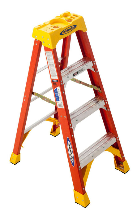 Vestil FBSL-4 Fiberglass Step Ladder 4 Step 300 lb. Capacity Orange