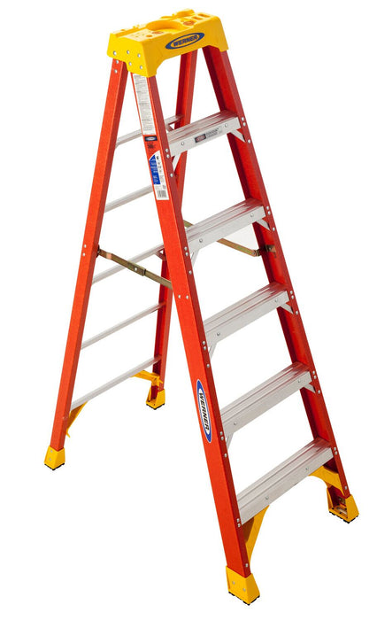 Vestil FBSL-6 Fiberglass Step Ladder 6 Step 300 lb. Capacity Orange