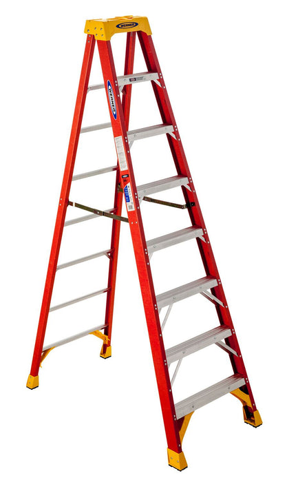 Vestil FBSL-8 Fiberglass Step Ladder 8 Step 300 lb. Capacity Orange