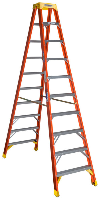 Vestil FBTFL-10 Fiberglass Twin Front Ladder 10 Step 300 lb. Capacity Orange