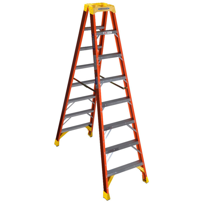 Vestil FBTFL-8 Fiberglass Ladder Twin Front 8 Step 300 lb. Capacity Orange