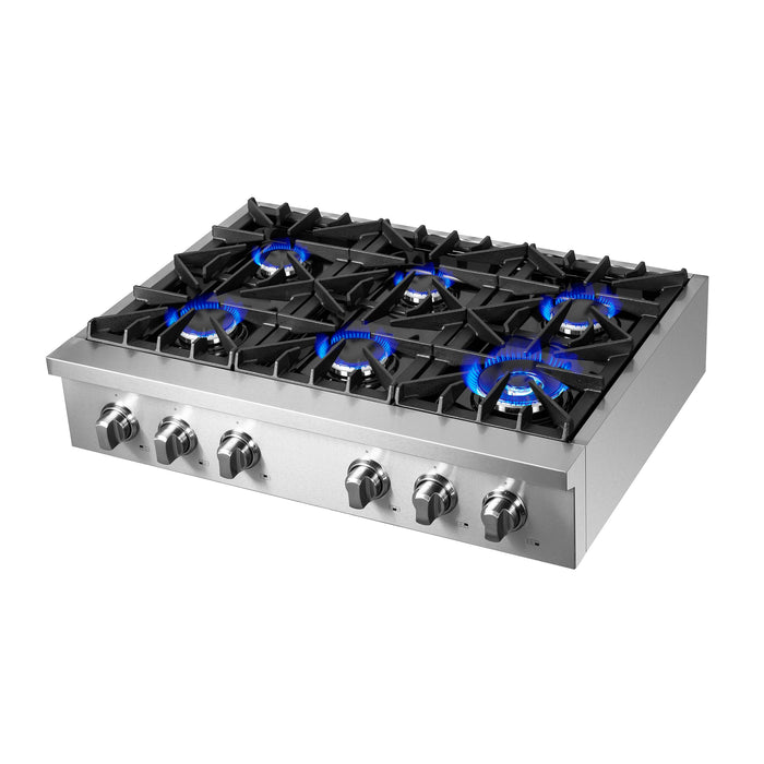 Forno Lseo 36-Inch Gas Rangetop, 6 Burners, Griddle in Stainless Steel (FCTGS5737-36)