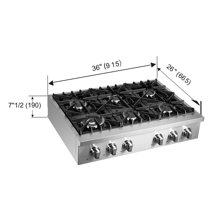 Forno Lseo 36-Inch Gas Rangetop, 6 Burners, Griddle in Stainless Steel (FCTGS5737-36)