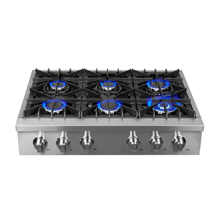 Forno Lseo 36-Inch Gas Rangetop, 6 Burners, Griddle in Stainless Steel (FCTGS5737-36)