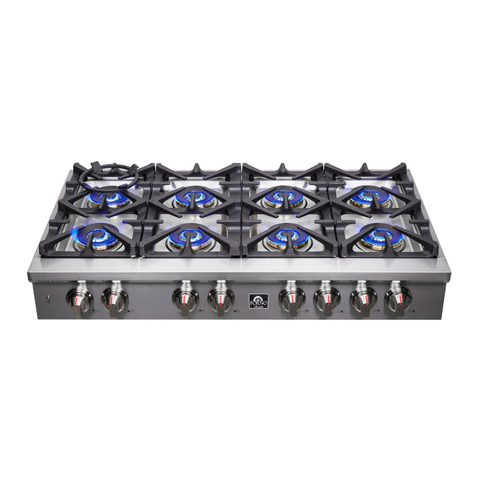 Forno Spezia 48-Inch Gas Rangetop, 8 Burners, Wok Ring and Grill/Griddle in Stainless Steel (FCTGS5751-48)