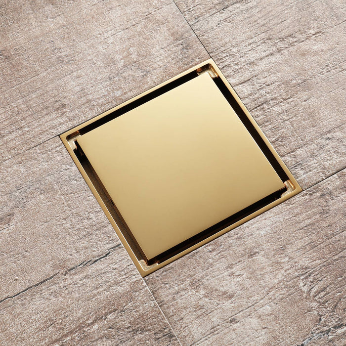 wonderland shower inc Polished Gold brass floor drain 4x4inch Shower Accessory - Side View