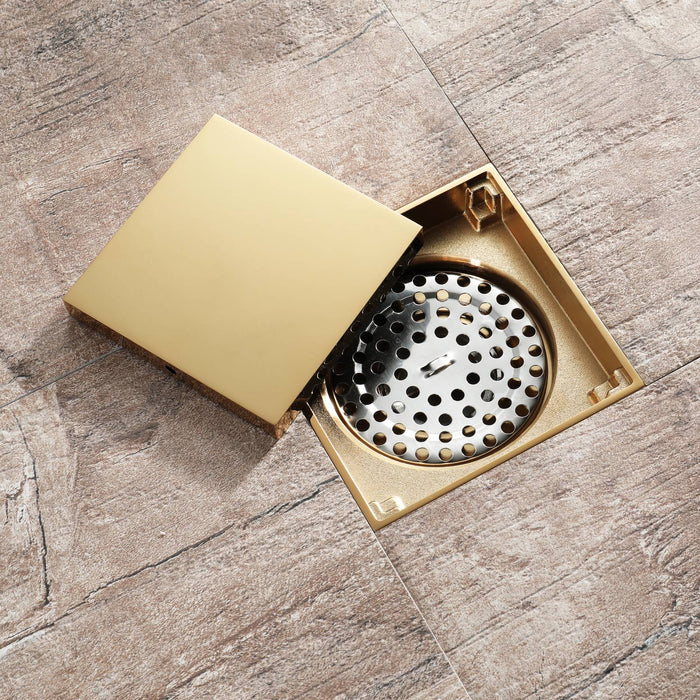 wonderland shower inc Polished Gold brass floor drain 4x4inch Shower Accessory