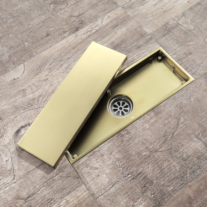 wonderland shower inc Brushed Gold stainless floor drain 11.8inch x 4.3 inch - Detail View 2